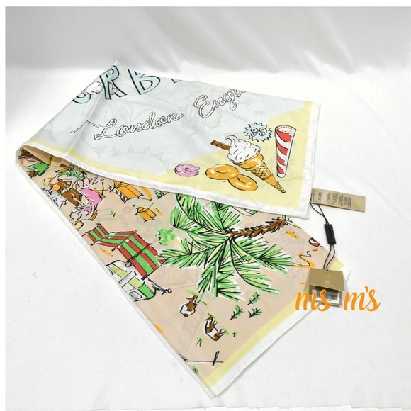 NWT Burberry YELLOW Burberry Castle Map silk Scarf - Picture 6 of 7